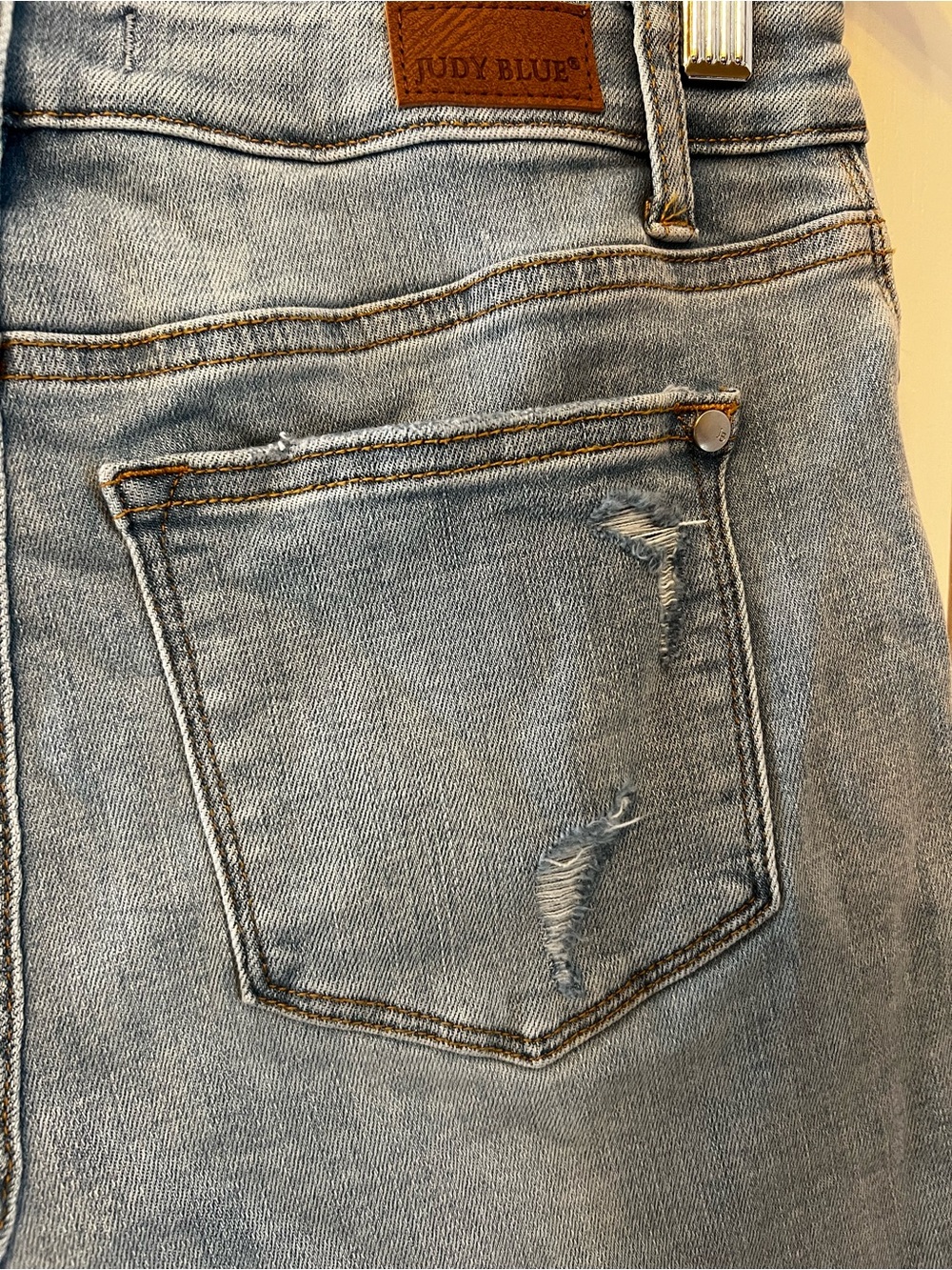 Judy Blue Light Blue Distressed High-Rise Jean Shorts, Size S - Picture 8 of 15